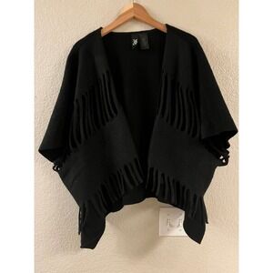 Igor York Black Wool Blend Slashed Fringe Open Front Poncho Wrap S/M Croatia